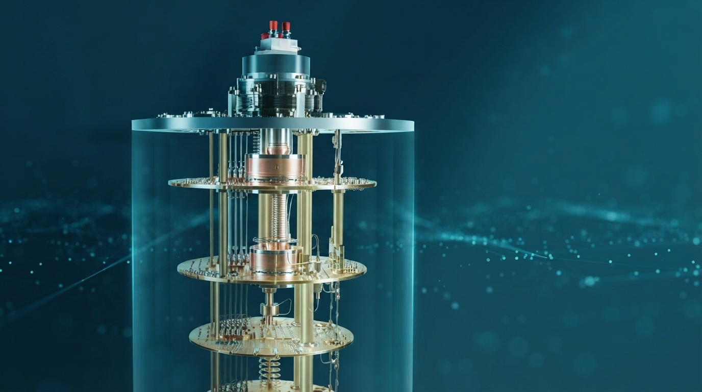 Abstract visualization of quantum bits and neural network connections, representing the synergy between quantum machine learning and artificial intelligence.